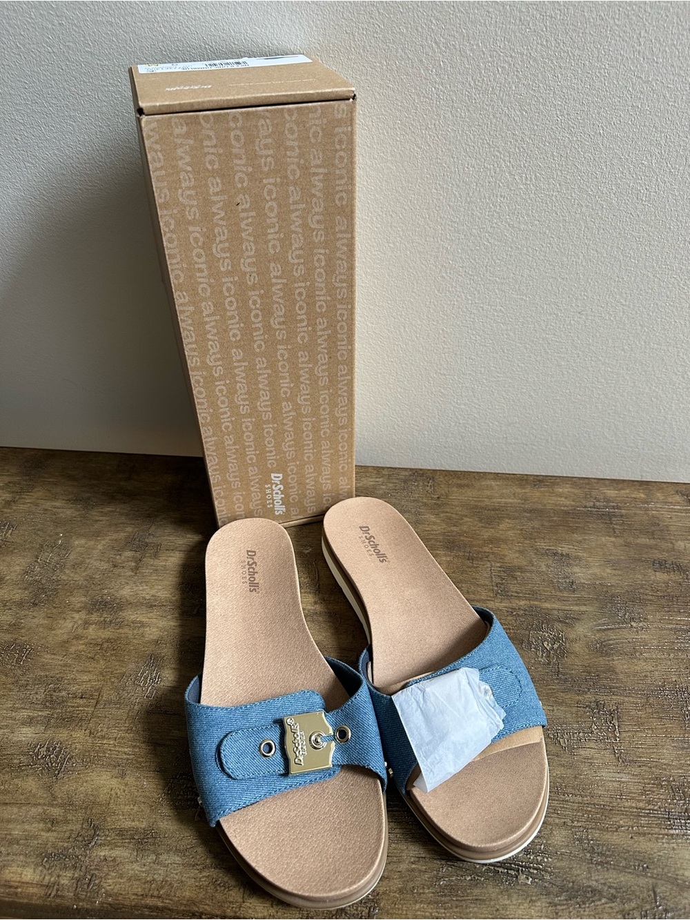 Dr. Scholl's Nice Iconic Denim Blue Slide Sandals for Women
